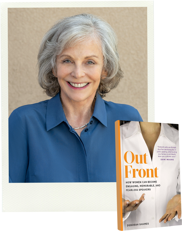 Deborah Shames, with a copy of Out Front