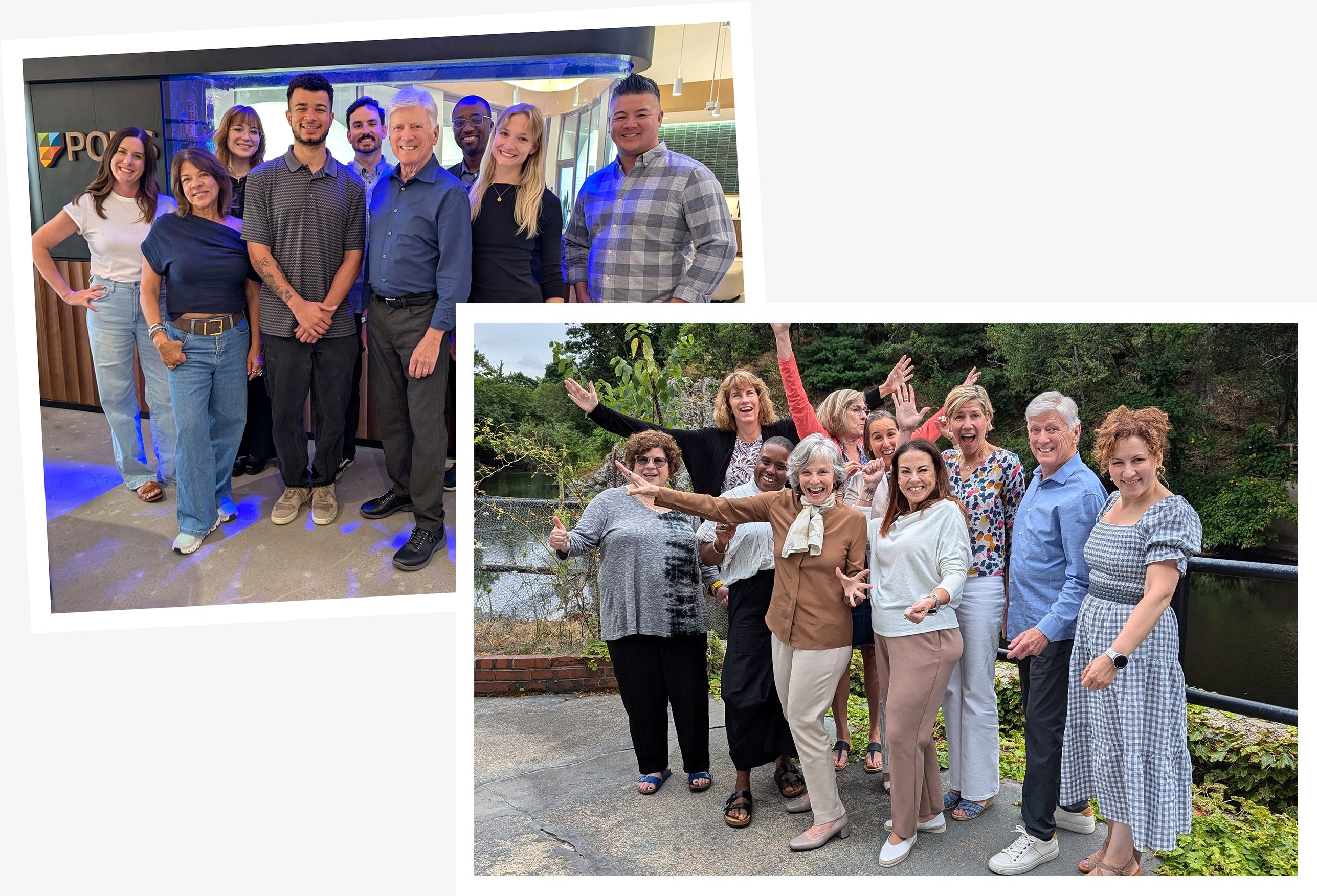 The Eloqui team at a business development workshop in Calabasas, and Concord public workshop participants striking power poses